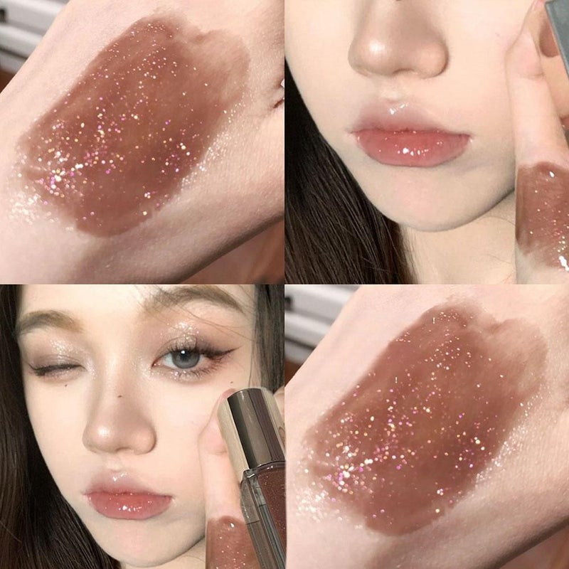 Sparkling Starry Mirror Lip Gloss, Pearly Gloss, Plump Lips, Tinted Shimmer, Super Shimmering Lip Tint